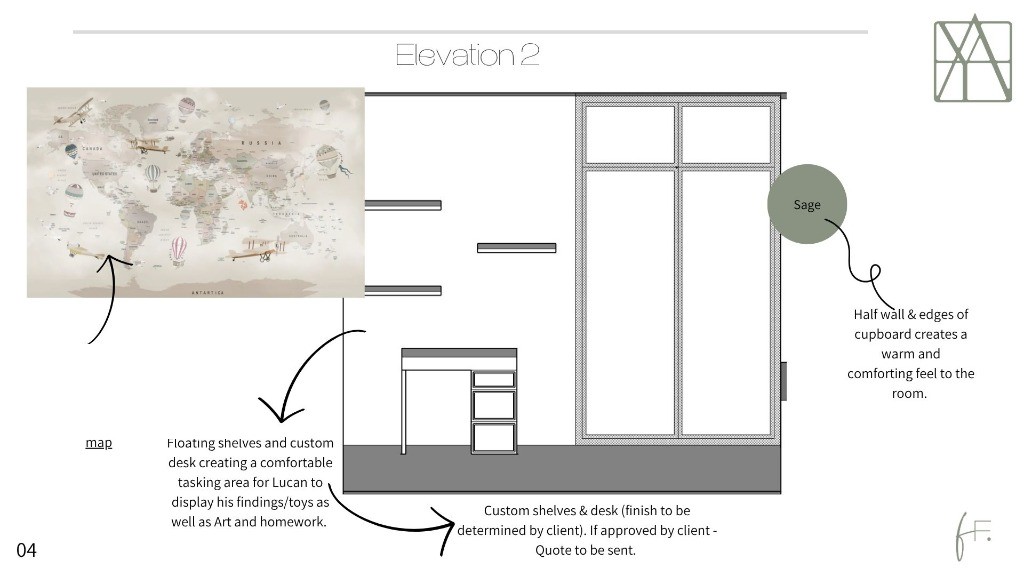 Study area custom desk elevation and mural wallpaper - Fay Furnishings