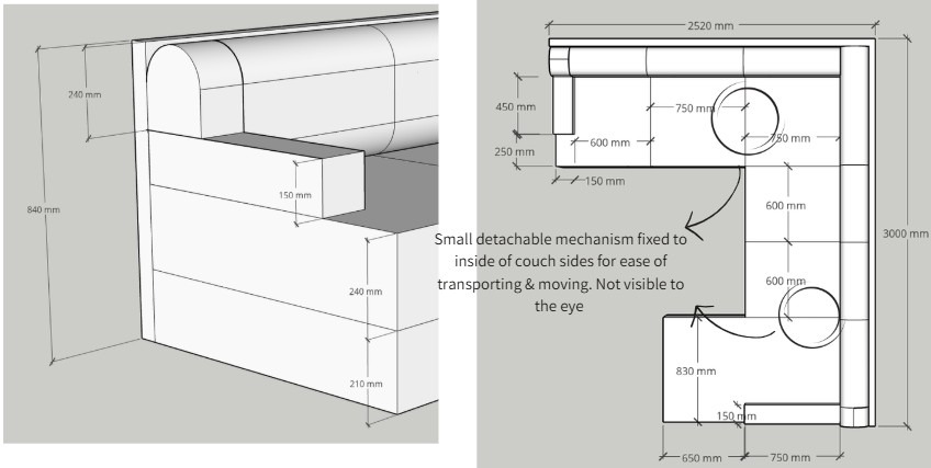 Custom sofa dimension blueprint layout - Fay Furnishings